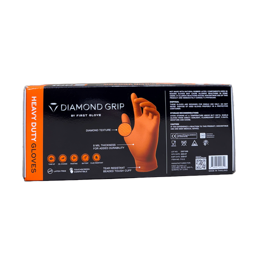 Orange Nitrile Gloves Diamond-Textured 8 Mil - Size Large