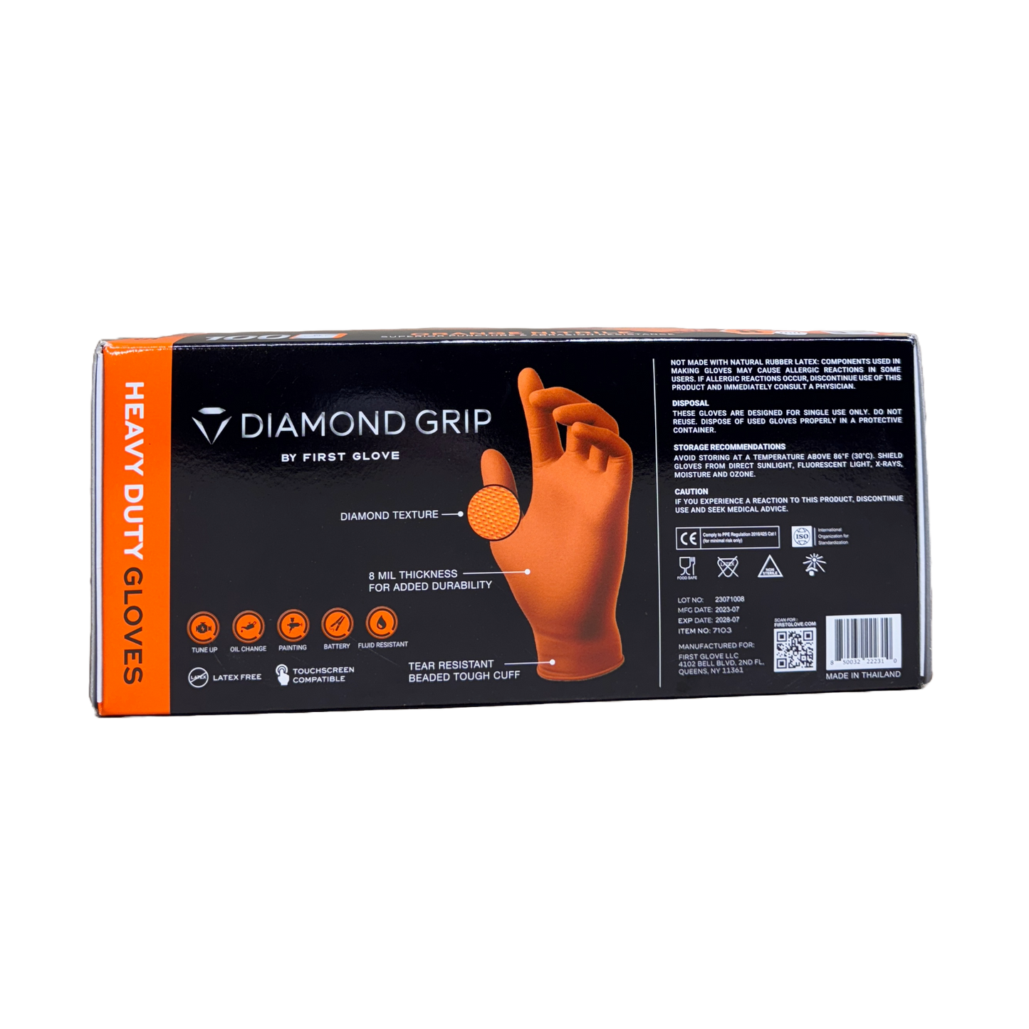 Orange Nitrile Gloves Diamond-Textured 8 Mil - Size Large