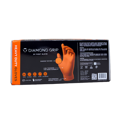 Orange Nitrile Gloves Diamond-Textured 8 Mil - Size Large