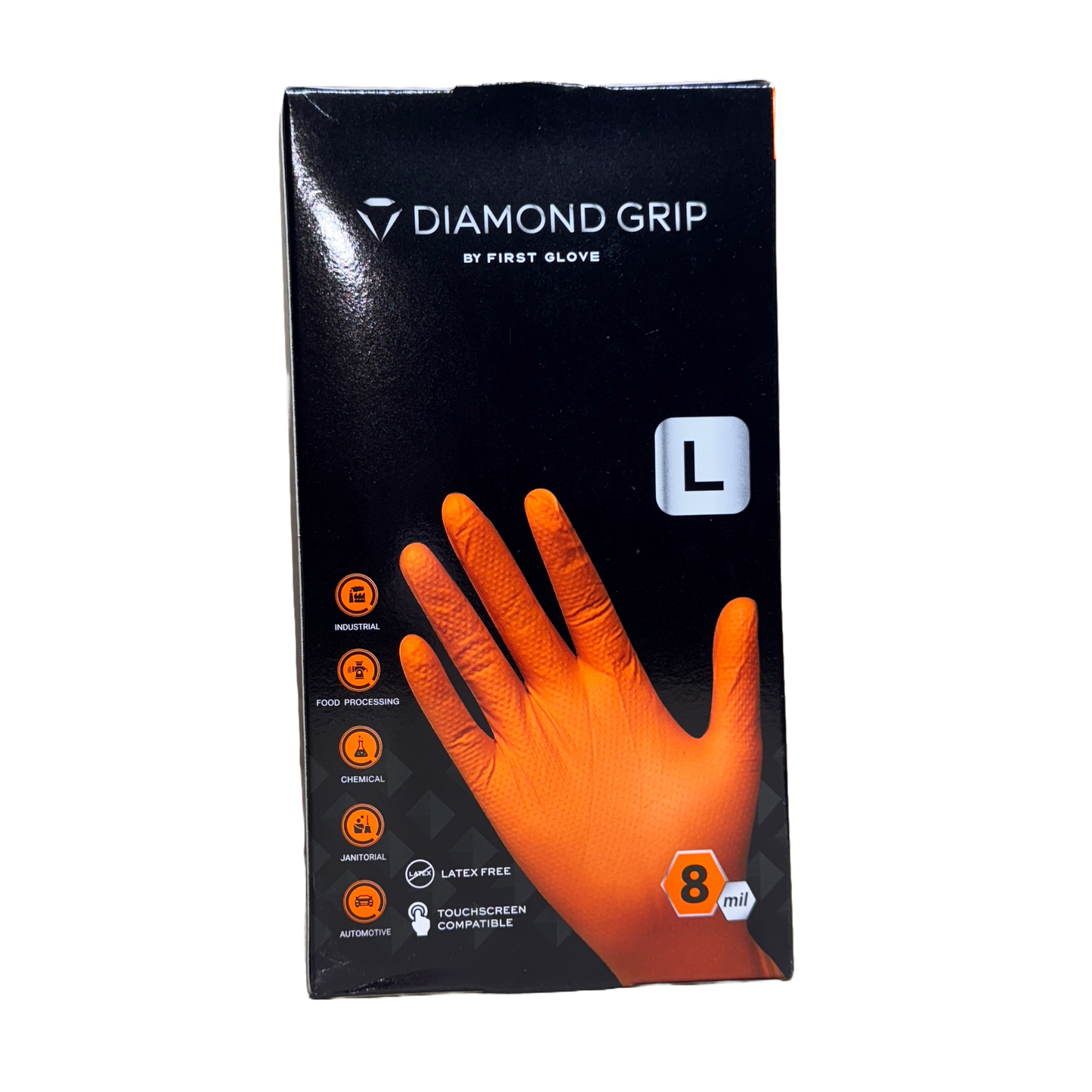 Orange Nitrile Gloves Diamond-Textured 8 Mil - Size Large