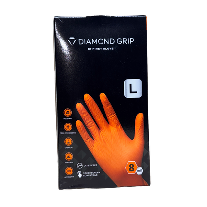 Orange Nitrile Gloves Diamond-Textured 8 Mil - Size Large