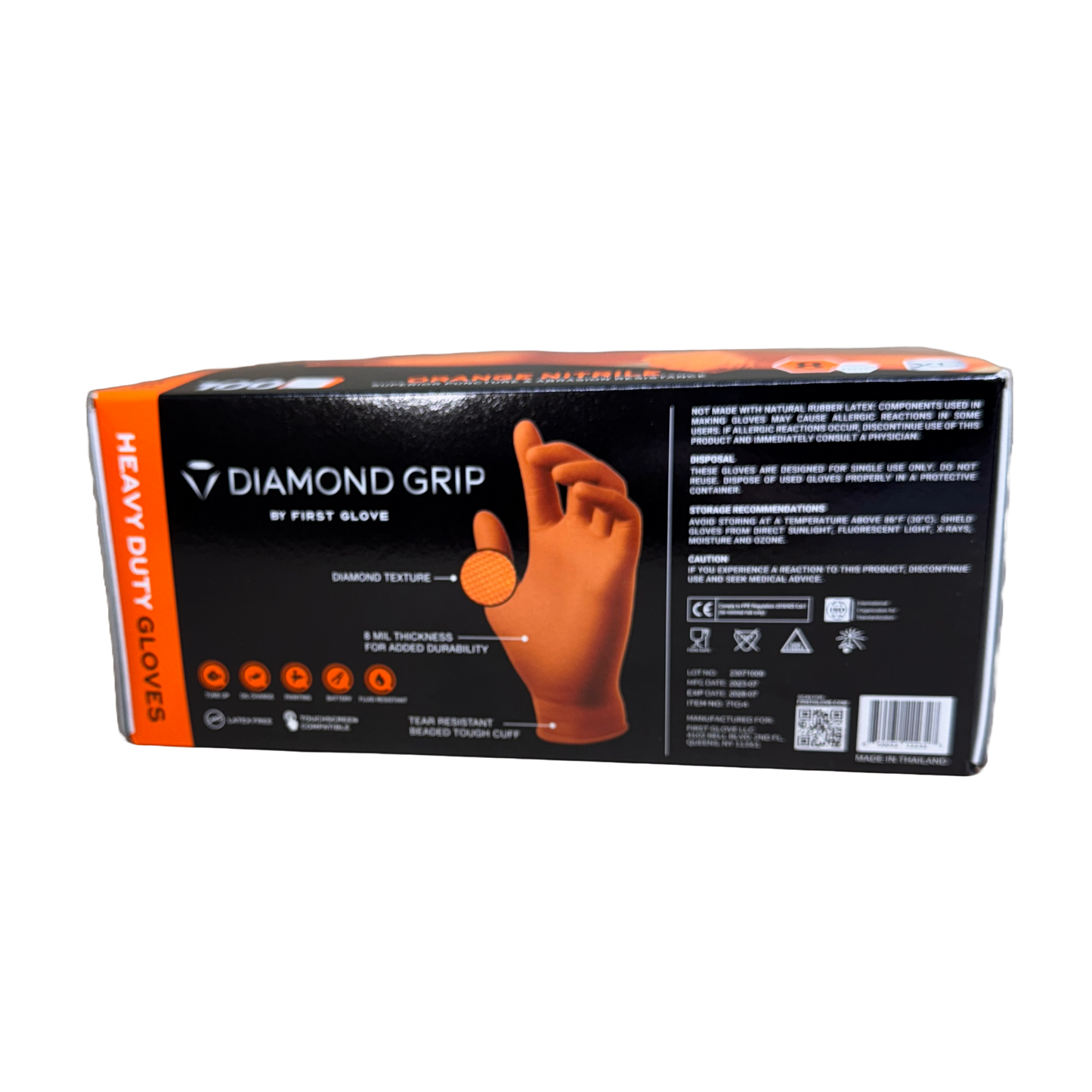 Orange Nitrile Gloves Diamond -Textured 8 Mil  - Size XL