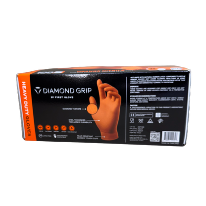 Orange Nitrile Gloves Diamond -Textured 8 Mil  - Size XL