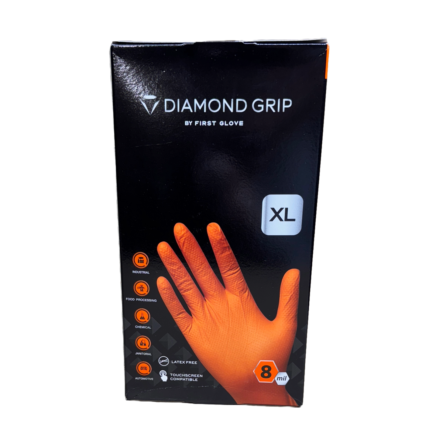 Orange Nitrile Gloves Diamond -Textured 8 Mil  - Size XL