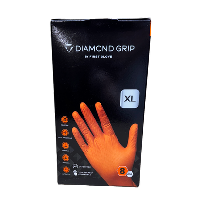 Orange Nitrile Gloves Diamond -Textured 8 Mil  - Size XL