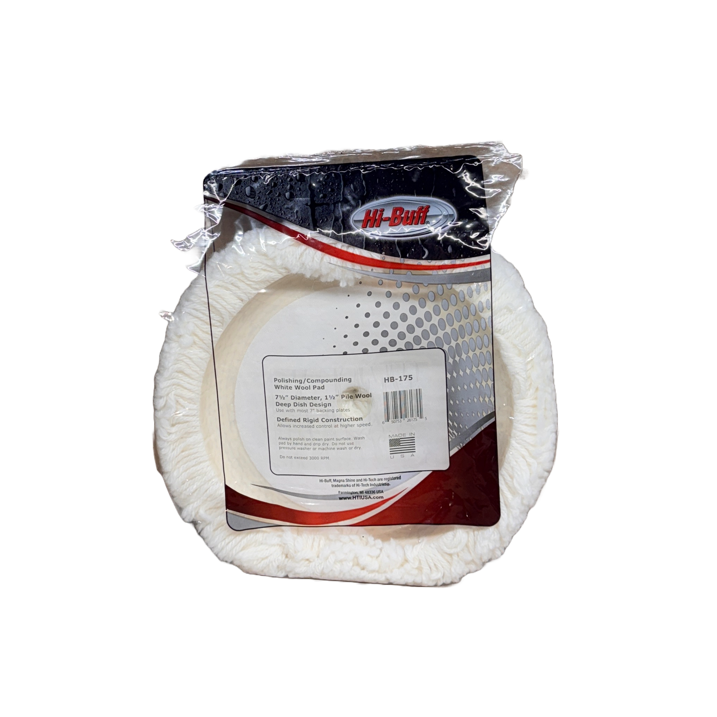 VELCRO WHITE WOOL BUFFING PAD- 7.5"" X 1.5